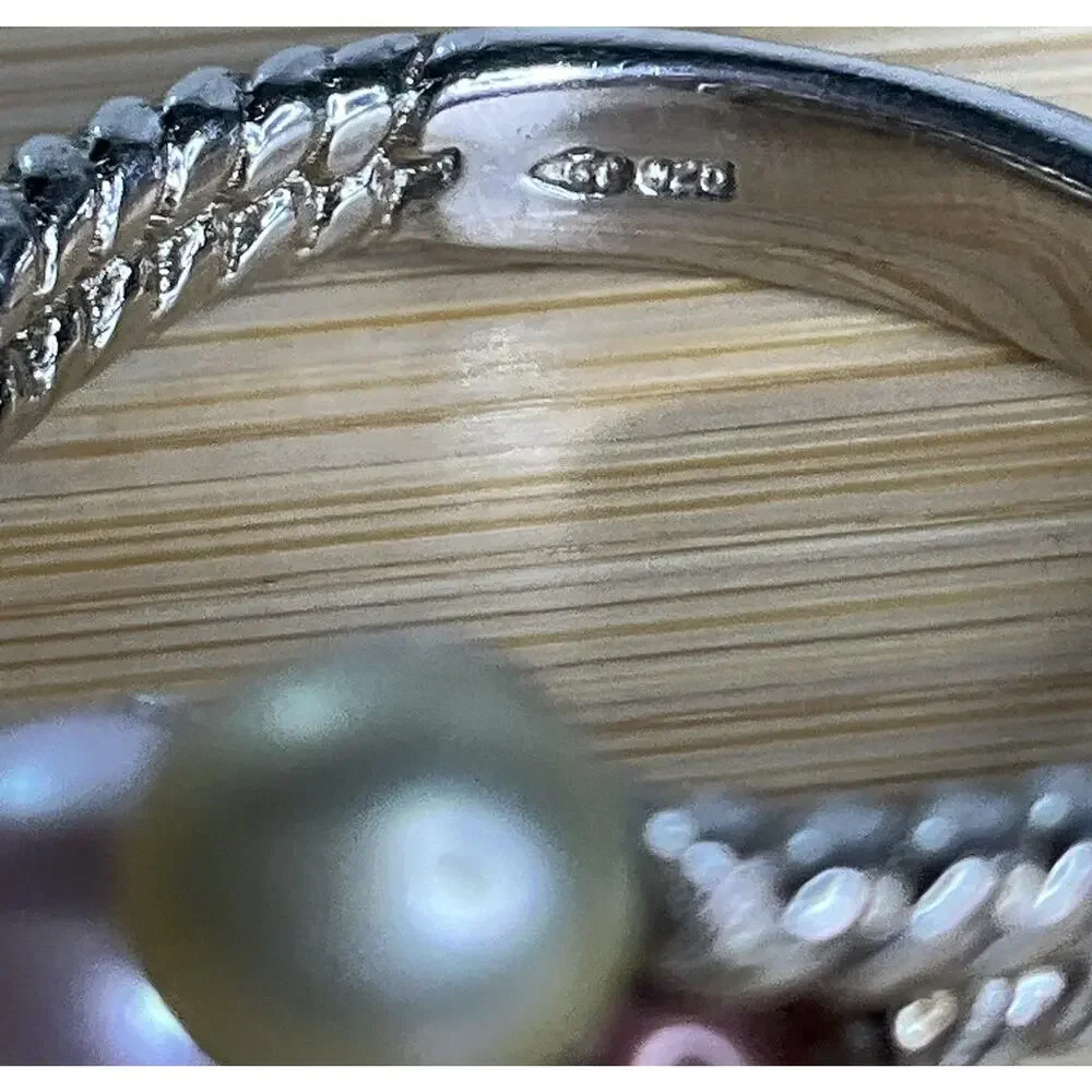 Sterling Silver 925 Multicolor Pearl 3 Row Rope Wrap Ring Size 7.5